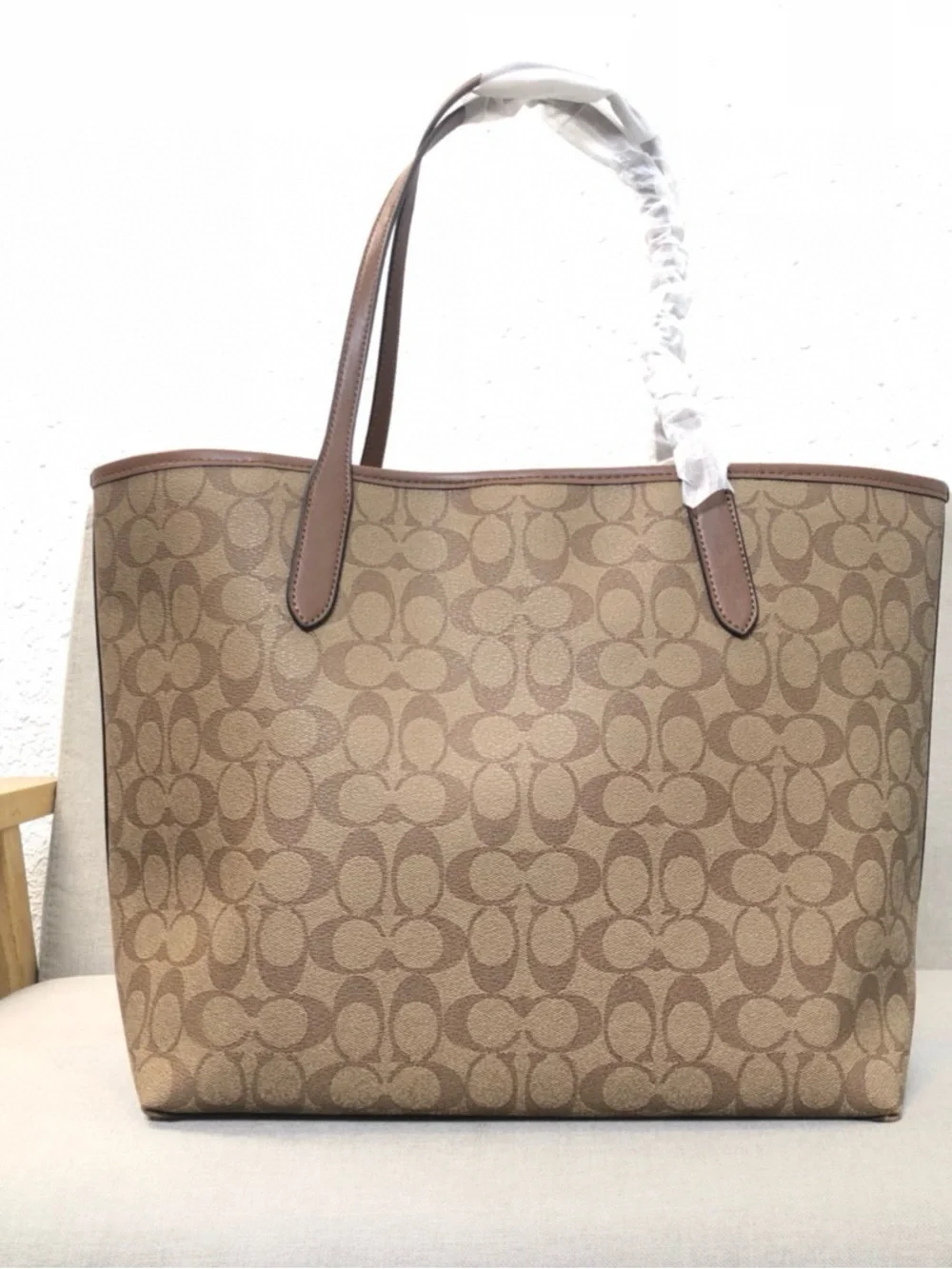 Coach Beige and Brown Signature Canvas Tote